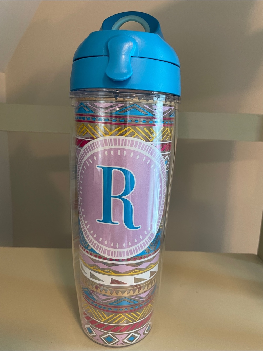 Tervis Tumbler Turquoise & Pink Monogram R flip top 24 oz